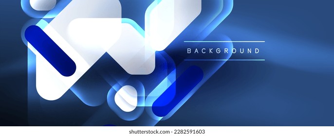 Glowing neon geometric elements abstract background. Neon light or laser show, electric impulse, power lines, techno quantum energy impulse, magic glowing dynamic lines