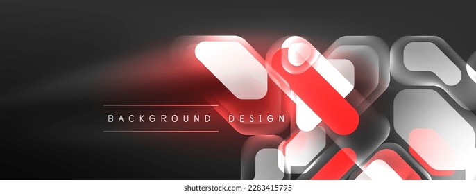 Glowing neon geometric elements abstract background. Neon light or laser show, electric impulse, power lines, techno quantum energy impulse, magic glowing dynamic lines