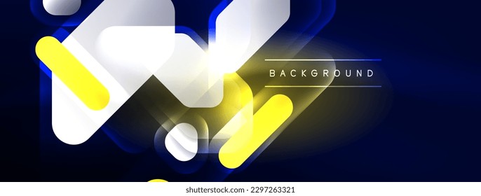 Glowing neon geometric elements abstract background. Neon light or laser show, electric impulse, power lines, techno quantum energy impulse, magic glowing dynamic lines