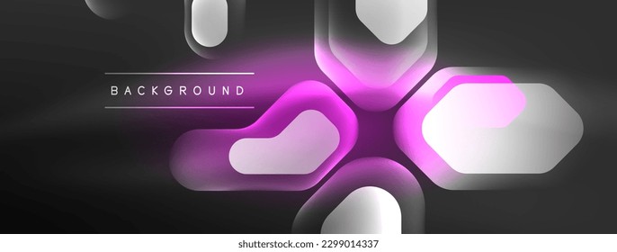Glowing neon geometric elements abstract background. Neon light or laser show, electric impulse, power lines, techno quantum energy impulse, magic glowing dynamic lines