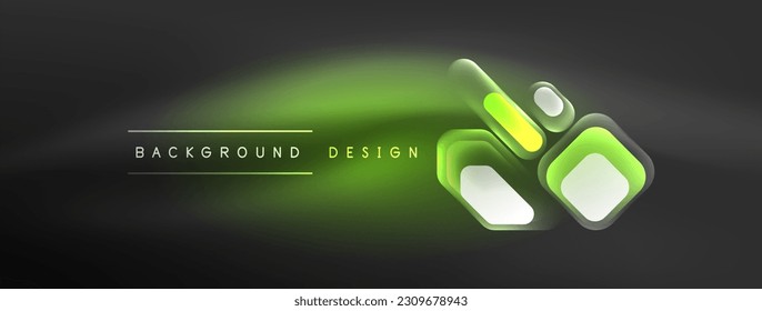 Glowing neon geometric elements abstract background. Neon light or laser show, electric impulse, power lines, techno quantum energy impulse, magic glowing dynamic lines