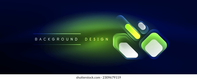 Glowing neon geometric elements abstract background. Neon light or laser show, electric impulse, power lines, techno quantum energy impulse, magic glowing dynamic lines