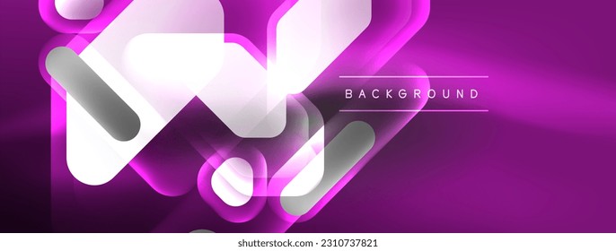 Glühende neonische geometrische Elemente abstrakter Hintergrund. Neonlicht- oder Lasershow, elektrische Impulse, Stromleitungen, Techno-Quantenenergieimpuls, magische, dynamische Linien
