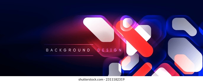 Glowing neon geometric elements abstract background. Neon light or laser show, electric impulse, power lines, techno quantum energy impulse, magic glowing dynamic lines