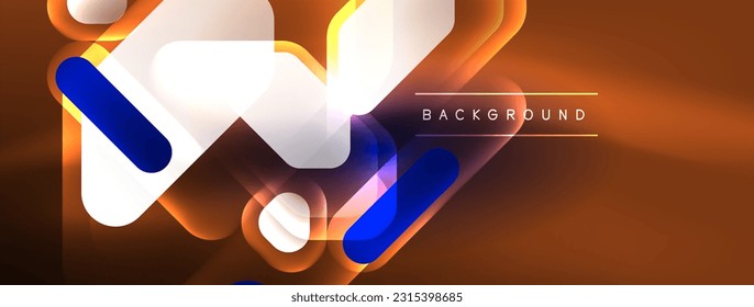 Glowing neon geometric elements abstract background. Neon light or laser show, electric impulse, power lines, techno quantum energy impulse, magic glowing dynamic lines