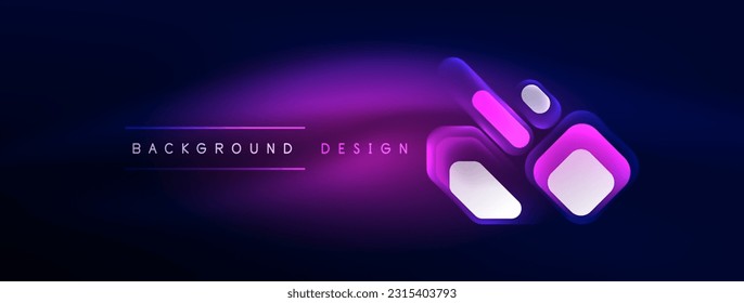 Glowing neon geometric elements abstract background. Neon light or laser show, electric impulse, power lines, techno quantum energy impulse, magic glowing dynamic lines