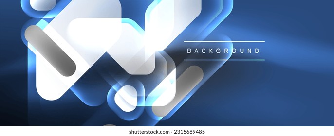 Glowing neon geometric elements abstract background. Neon light or laser show, electric impulse, power lines, techno quantum energy impulse, magic glowing dynamic lines