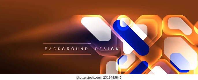 Glowing neon geometric elements abstract background. Neon light or laser show, electric impulse, power lines, techno quantum energy impulse, magic glowing dynamic lines