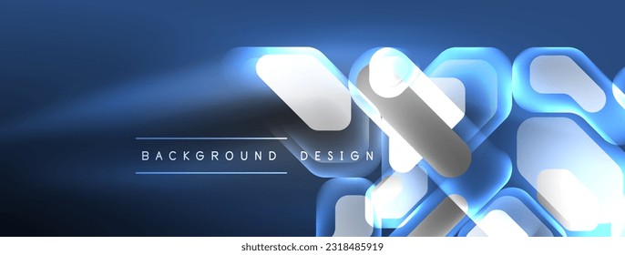 Glowing neon geometric elements abstract background. Neon light or laser show, electric impulse, power lines, techno quantum energy impulse, magic glowing dynamic lines