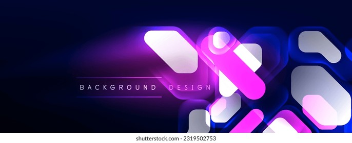 Glowing neon geometric elements abstract background. Neon light or laser show, electric impulse, power lines, techno quantum energy impulse, magic glowing dynamic lines
