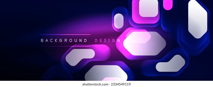 Glowing neon geometric elements abstract background. Neon light or laser show, electric impulse, power lines, techno quantum energy impulse, magic glowing dynamic lines