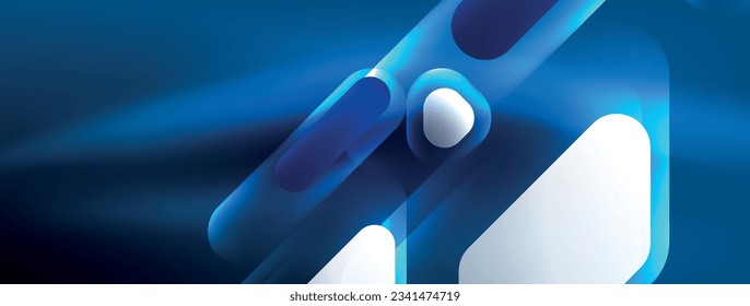 Glowing neon geometric elements abstract background. Neon light or laser show, electric impulse, power lines, techno quantum energy impulse, magic glowing dynamic lines