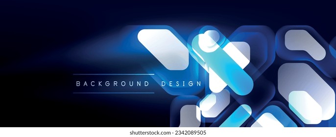 Glowing neon geometric elements abstract background. Neon light or laser show, electric impulse, power lines, techno quantum energy impulse, magic glowing dynamic lines