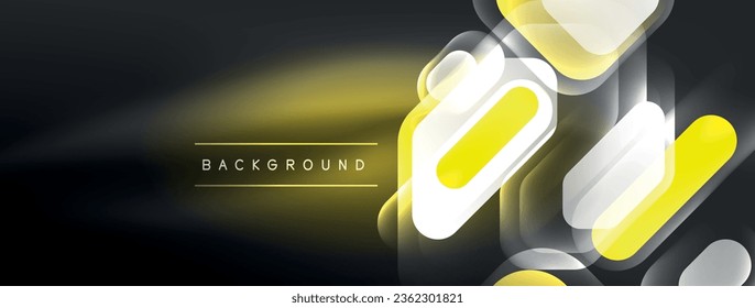 Glowing neon geometric elements abstract background. Neon light or laser show, electric impulse, power lines, techno quantum energy impulse, magic glowing dynamic lines