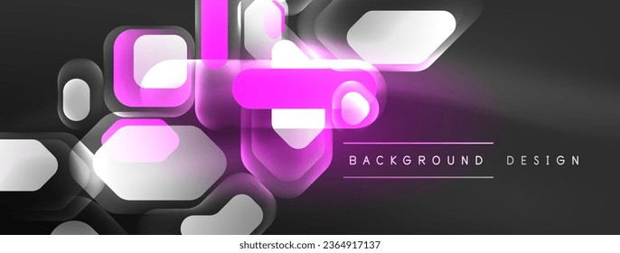 Glowing neon geometric elements abstract background. Neon light or laser show, electric impulse, power lines, techno quantum energy impulse, magic glowing dynamic lines