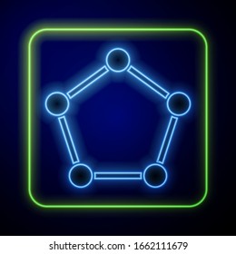 Glowing neon Geometric figure Pentagonal prism icon isolated on blue background. Abstract shape. Geometric ornament.  Vector Illustration