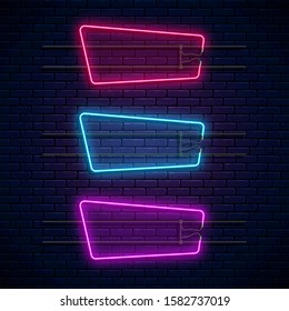 Glowing neon geometrical frames. Neon light banners set. Realistic glow signboard. Vector illustration. Glowing borders for empty place for text or inscription.