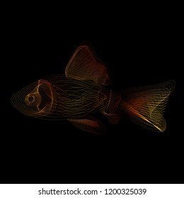 Glowing neon golden fish abstract line art
