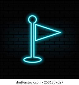 Ícone luminoso da bandeira de golfe neon isolado no fundo da parede de tijolos. Equipamento ou acessório para golfe. Ilustração Vetorial.4.