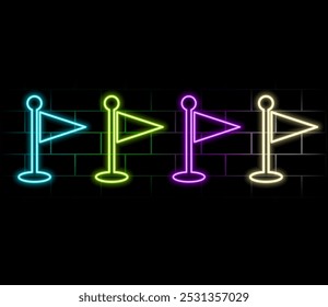 Glowing neon Golf flag icon isolated on brick wall background. Golf equipment or accessory. Vector Illustration.3