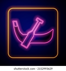 Glowing neon Gondola boat italy venice icon isolated on black background. Tourism rowing transport romantic.  Vector