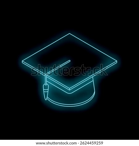 Glowing neon graduation cap represents academic success and the culmination of education