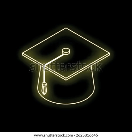Glowing neon graduation cap symbolizes education, knowledge, and the culmination of academic journey