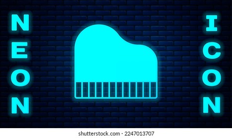 Glowing neon Grand piano icon isolated on brick wall background. Musical instrument.  Vector