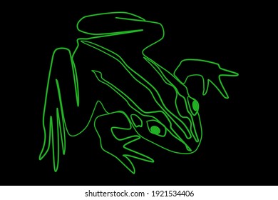 Glowing neon green lines Frog icon isolated on black background