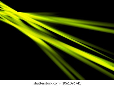 Rayos suaves de neón verde brillante sobre fondo negro. Diseño gráfico abstracto vectorial