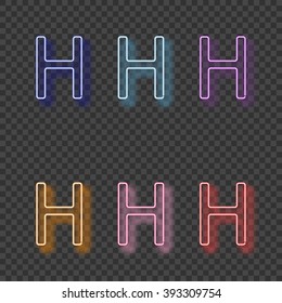 Glowing neon H letter set.