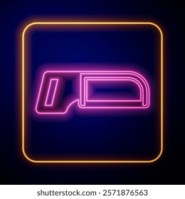 Glowing neon Hacksaw icon isolated on black background. Metal saw for wood and metal.  Vector