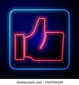 Glowing neon Hand like icon isolated on blue background.  Vector