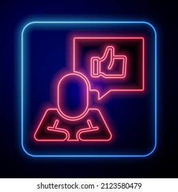 Glowing neon Hand like icon isolated on blue background.  Vector