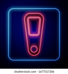 Glowing neon Hand mirror icon isolated on blue background.  Vector Illustration