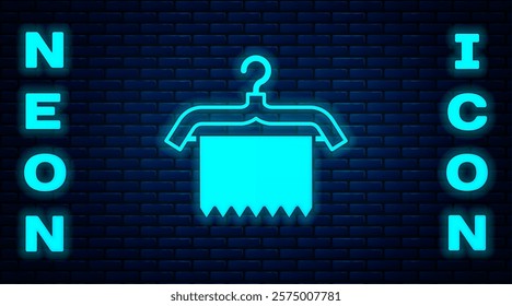 Glowing neon Hanger wardrobe icon isolated on brick wall background. Clean towel sign. Cloakroom icon. Clothes service symbol. Laundry hanger.  Vector