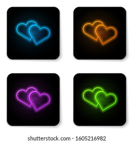 Glowing neon Heart icon isolated on white background. Romantic symbol linked, join, passion and wedding. Valentine day symbol. Black square button. Vector Illustration