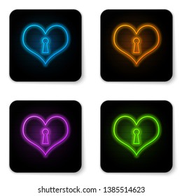 Glowing neon Heart with keyhole icon isolated on white background. Locked Heart. Love symbol and keyhole sign. Black square button. Vector Illustration Glowing neon Heart with keyhole icon isolated on white background. Locked Heart. Love symbol and keyhole sign. Black square button. Vector Illustration