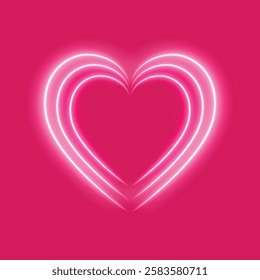 Glowing neon heart with a layered, symmetrical design on a bold pink background. Radiant light effect creates a modern, vibrant feel. Perfect for Valentine’s Day, romantic themes, or digital artwork. 