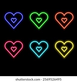 Glowing neon heart on purple banner design.