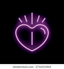 Corazón de neón brillante con rayos de luz que emanan de la parte superior, que simbolizan el amor, la pasión y la emoción fuerte