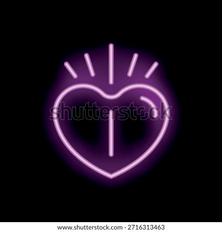 Glowing neon heart with rays of light emanating from the top, symbolizing love, passion, and strong emotion