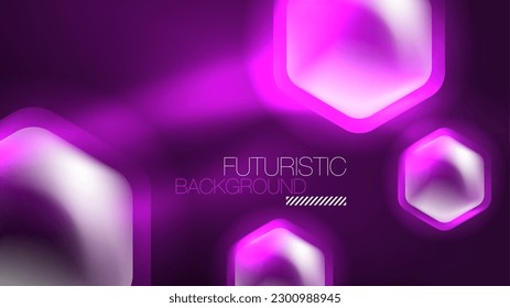 Hexagones de neón brillantes en el espacio oscuro. Plantilla de fondo abstracto de tecnología de alta tecnología para el ciberespacio en tecnología digital