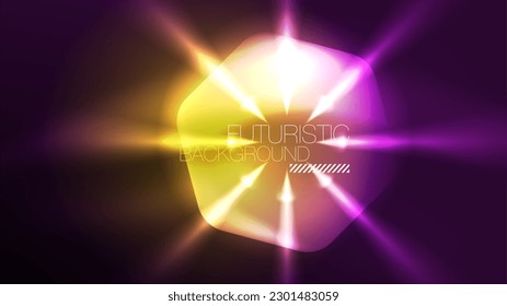 Leuchtende Neonhexagons im dunklen Raum. Digitale Technologie, Cyberspace High-Tech-abstrakter Hintergrund-Vorlage