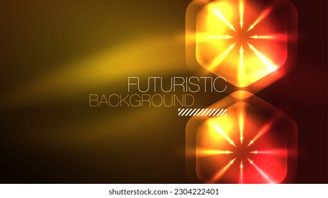 Glowing neon hexagons in dark space. Digital technology cyberspace hi-tech techno abstract background template