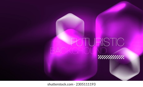 Hexagones de neón brillantes en el espacio oscuro. Plantilla de fondo abstracto de tecnología de alta tecnología para el ciberespacio en tecnología digital
