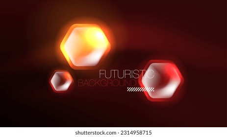 Leuchtende Neonhexagons im dunklen Raum. Digitale Technologie, Cyberspace High-Tech-abstrakter Hintergrund-Vorlage