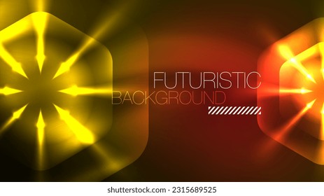 Glowing neon hexagons in dark space. Digital technology cyberspace hi-tech techno abstract background template