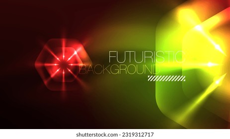 Glowing neon hexagons in dark space. Digital technology cyberspace hi-tech techno abstract background template