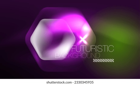 Glowing neon hexagons in dark space. Digital technology cyberspace hi-tech techno abstract background template